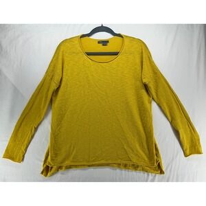 Vince Mustard Yellow 100% Cotton Slub Knit Scoop Neck Sweater Womens Small